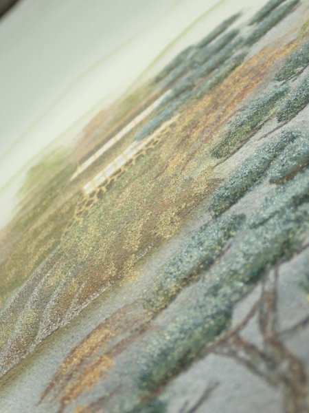 Photo4: 2J04z90  Japanese Kimono Silk  FABRIC Scenery Light green-gray 69.3x14.8 (4)