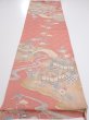Photo5: 2J02z70  Japanese Kimono Silk  FABRIC Scenery Coral pink 46.9x14.4 (5)