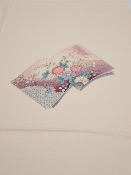 Photo1: 2J01z60  Japanese Kimono Silk  FABRIC  Light peach 47.2x14.4 (1)
