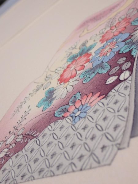Photo6: 2J01z60  Japanese Kimono Silk  FABRIC  Light peach 47.2x14.4 (6)