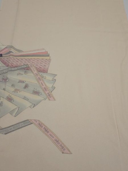 Photo1: 2J04z90  Japanese Kimono Silk  FABRIC  Light peach 63.0x14.6 (1)
