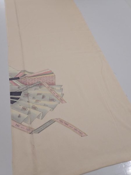 Photo2: 2J04z90  Japanese Kimono Silk  FABRIC  Light peach 63.0x14.6 (2)