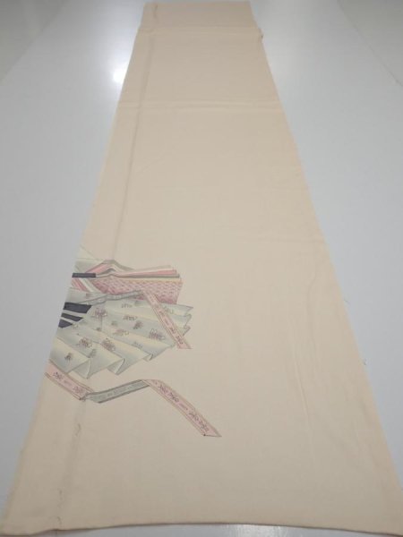 Photo5: 2J04z90  Japanese Kimono Silk  FABRIC  Light peach 63.0x14.6 (5)