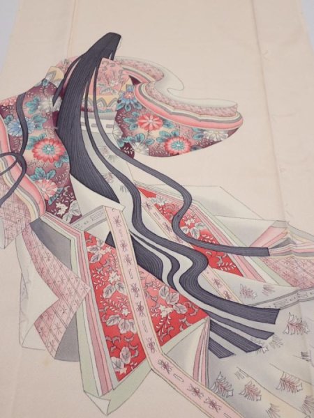 Photo1: 2J03z90  Japanese Kimono Silk  FABRIC Princess Light peach 70.1x14.4 (1)