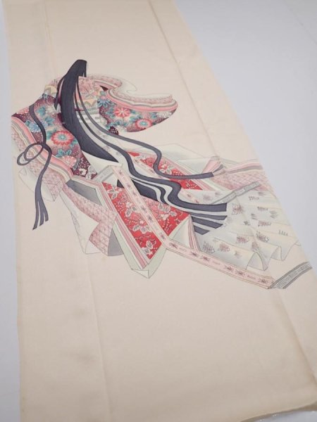 Photo2: 2J03z90  Japanese Kimono Silk  FABRIC Princess Light peach 70.1x14.4 (2)