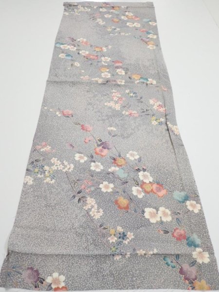 Photo5: 1W01z60  Japanese Kimono Silk  FABRIC Sakura Light gray 42.1x14.6 (5)
