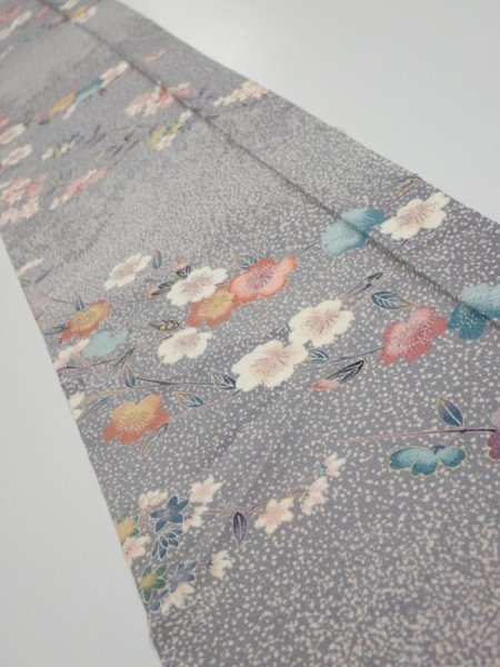 Photo1: 1W07z40  Japanese Kimono Silk  FABRIC Sakura Light gray 60.6x7.5 (1)