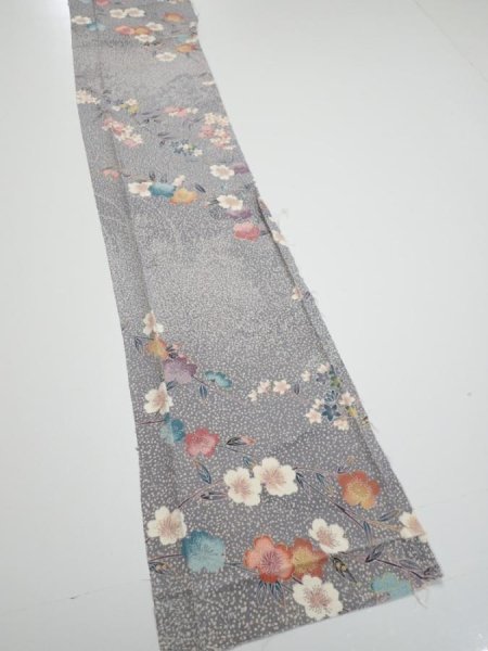 Photo2: 1W08z40  Japanese Kimono Silk  FABRIC Sakura Light gray 60.2x7.5 (2)