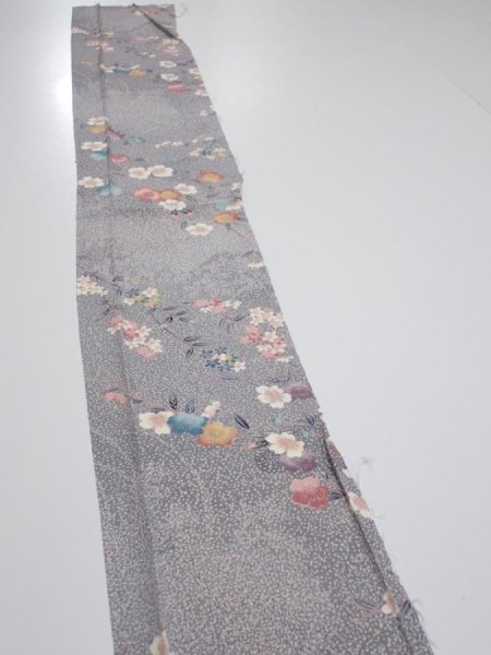 Photo3: 1W08z40  Japanese Kimono Silk  FABRIC Sakura Light gray 60.2x7.5 (3)