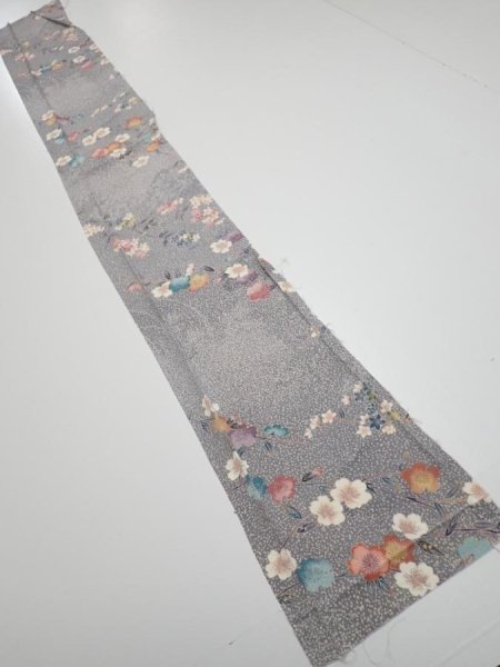 Photo5: 1W08z40  Japanese Kimono Silk  FABRIC Sakura Light gray 60.2x7.5 (5)