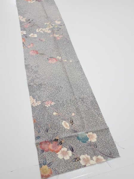 Photo2: 1W09z50  Japanese Kimono Silk  FABRIC Sakura Light gray 82.3x7.1 (2)