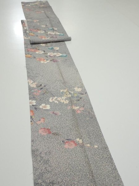 Photo3: 1W09z50  Japanese Kimono Silk  FABRIC Sakura Light gray 82.3x7.1 (3)