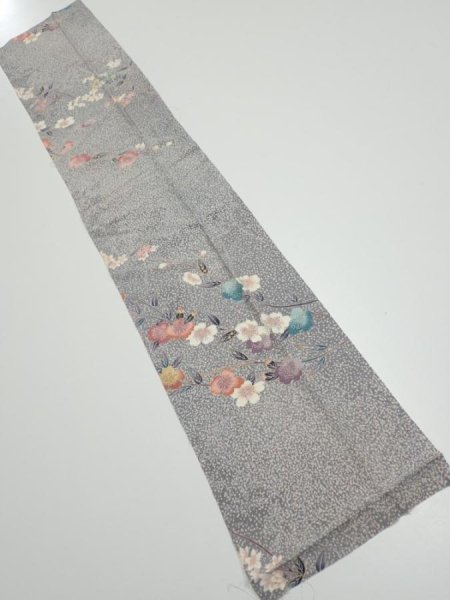 Photo1: 1W10z30  Japanese Kimono Silk  FABRIC Sakura Light gray 37.0x7.1 (1)
