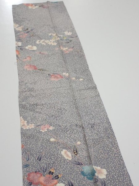 Photo3: 1W10z30  Japanese Kimono Silk  FABRIC Sakura Light gray 37.0x7.1 (3)