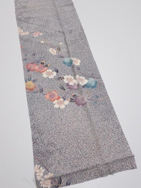 Photo4: 1W10z30  Japanese Kimono Silk  FABRIC Sakura Light gray 37.0x7.1 (4)