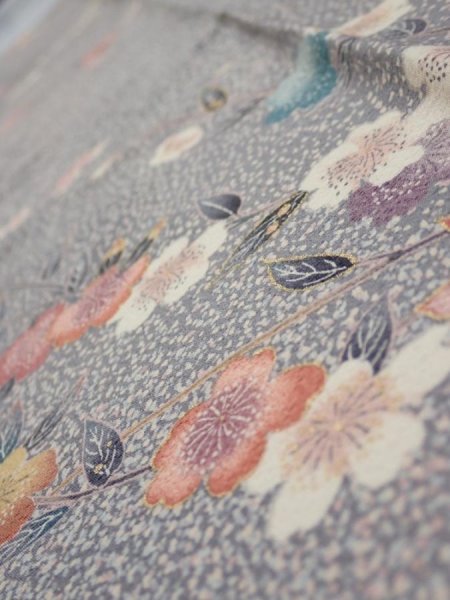 Photo5: 1W10z30  Japanese Kimono Silk  FABRIC Sakura Light gray 37.0x7.1 (5)