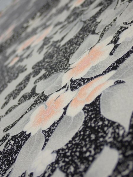 Photo4: 1W01z60  Japanese Kimono Silk  FABRIC Flower Black 42.5x14.8 (4)