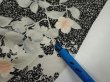 Photo7: 1W01z60  Japanese Kimono Silk  FABRIC Flower Black 42.5x14.8 (7)