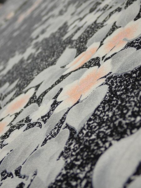 Photo4: 1W03z90  Japanese Kimono Silk  FABRIC Flower Black 63.0x14.6 (4)