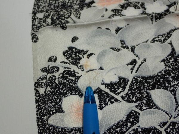 Photo6: 1W03z90  Japanese Kimono Silk  FABRIC Flower Black 63.0x14.6 (6)