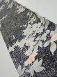 Photo1: 1W06z40  Japanese Kimono Silk  FABRIC Flower Black 57.5x7.3 (1)