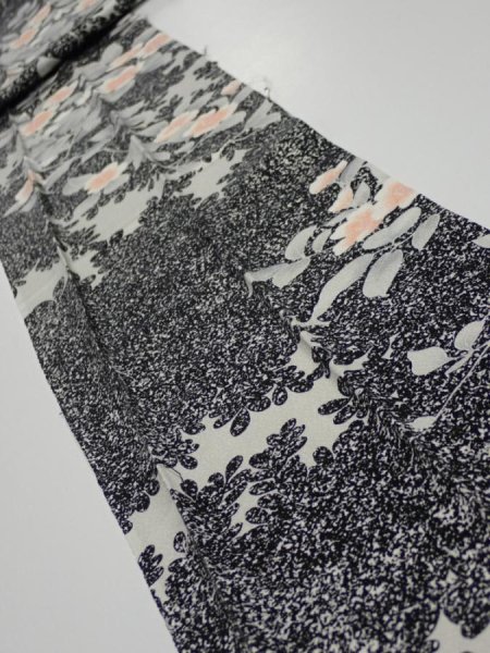 Photo1: 1W08z60  Japanese Kimono Silk  FABRIC Flower Black 79.1x7.3 (1)