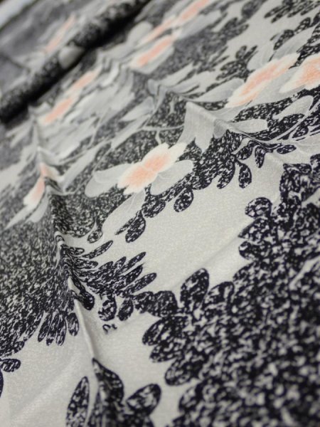 Photo4: 1W08z60  Japanese Kimono Silk  FABRIC Flower Black 79.1x7.3 (4)