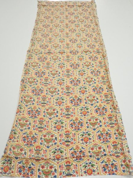 Photo5: 1W01z60  Japanese Kimono Silk  FABRIC Flowers  40.9x14.6 (5)
