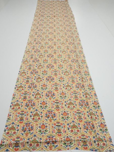 Photo5: 1W03z90  Japanese Kimono Silk  FABRIC Flowers  62.2x14.4 (5)