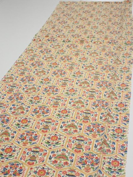 Photo3: 1W05z90  Japanese Kimono Silk  FABRIC Flowers  61.8x14.4 (3)