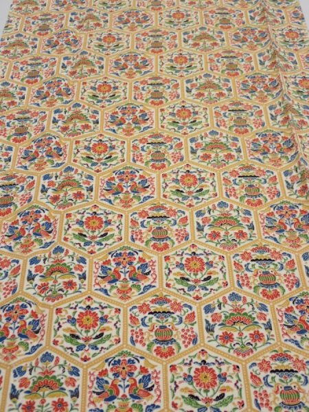 Photo1: 1W06z90  Japanese Kimono Silk  FABRIC Flowers  61.4x14.4 (1)
