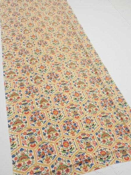 Photo2: 1W06z90  Japanese Kimono Silk  FABRIC Flowers  61.4x14.4 (2)
