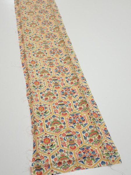 Photo2: 1W07z40  Japanese Kimono Silk  FABRIC Flowers  53.5x7.7 (2)