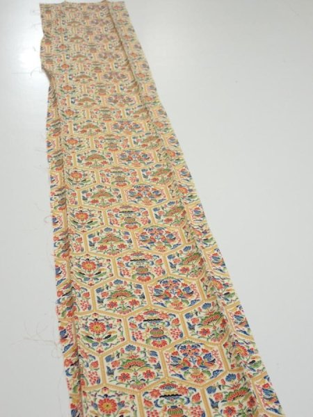 Photo3: 1W08z40  Japanese Kimono Silk  FABRIC Flowers  52.8x7.7 (3)