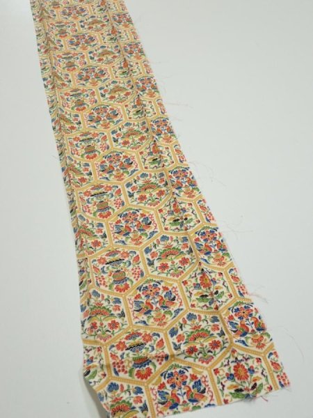 Photo2: 1W09z50  Japanese Kimono Silk  FABRIC Flowers  74.0x6.7 (2)