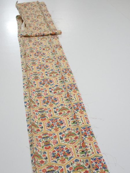 Photo3: 1W09z50  Japanese Kimono Silk  FABRIC Flowers  74.0x6.7 (3)