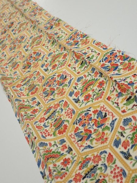 Photo2: 1W10z30  Japanese Kimono Silk  FABRIC Flowers  35.8x6.7 (2)