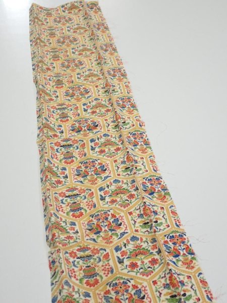 Photo3: 1W10z30  Japanese Kimono Silk  FABRIC Flowers  35.8x6.7 (3)