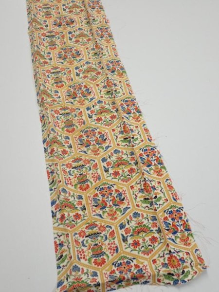 Photo4: 1W10z30  Japanese Kimono Silk  FABRIC Flowers  35.8x6.7 (4)