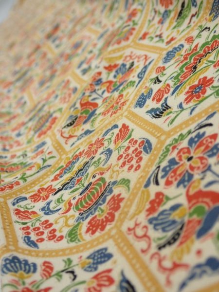 Photo5: 1W10z30  Japanese Kimono Silk  FABRIC Flowers  35.8x6.7 (5)