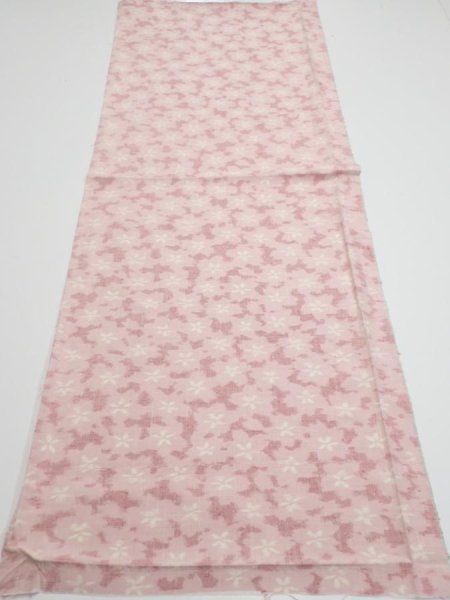 Photo5: 1W03z60  Japanese Kimono Silk TSUMUGI FABRIC Sakura Pink 44.1x15.2 (5)