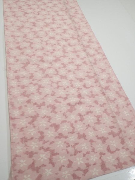 Photo2: 1W06z100  Japanese Kimono Silk TSUMUGI FABRIC Sakura Pink 67.7x15.2 (2)