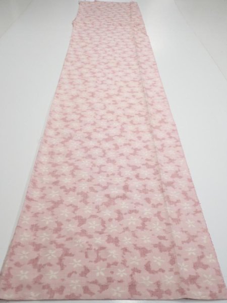 Photo5: 1W06z100  Japanese Kimono Silk TSUMUGI FABRIC Sakura Pink 67.7x15.2 (5)