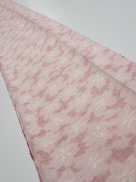 Photo1: 1W07z50  Japanese Kimono Silk TSUMUGI FABRIC Sakura Pink 60.6x7.9 (1)