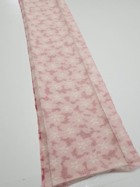 Photo2: 1W07z50  Japanese Kimono Silk TSUMUGI FABRIC Sakura Pink 60.6x7.9 (2)