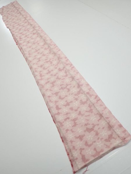 Photo5: 1W08z50  Japanese Kimono Silk TSUMUGI FABRIC Sakura Pink 60.6x7.9 (5)