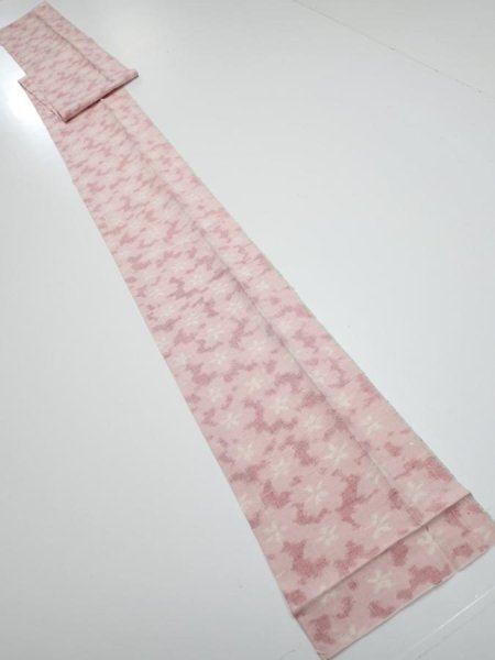 Photo2: 1W09z60  Japanese Kimono Silk TSUMUGI FABRIC Sakura Pink 81.9x7.1 (2)