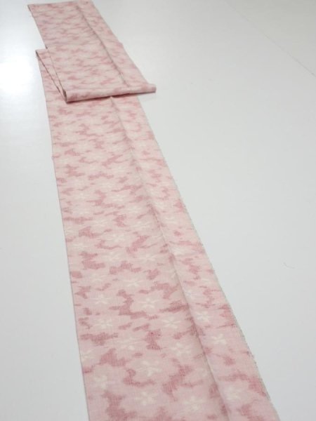 Photo4: 1W09z60  Japanese Kimono Silk TSUMUGI FABRIC Sakura Pink 81.9x7.1 (4)