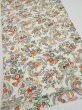 Photo2: 1W01z60  Japanese Kimono Silk  FABRIC Flowers Off-white 44.1x14.4 (2)