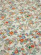Photo1: 1W02z60  Japanese Kimono Silk  FABRIC Flowers Off-white 44.1x14.4 (1)